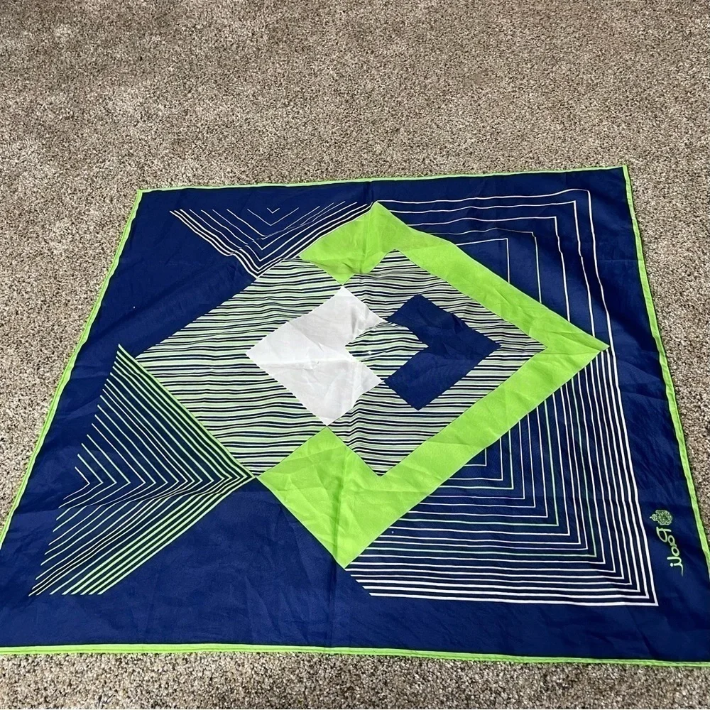 Vintage Paoli Scarf Green Blue Geometric Print MCM Contemporary 27.5in X 27.5in